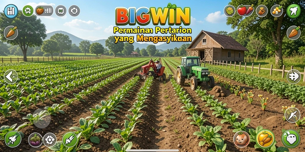Tampilan screenshot utama BIGWIN menampilkan kebun yang rimbun dan penuh warna.