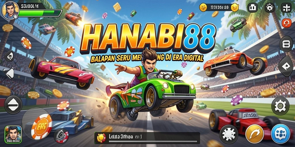 Screenshot utama HANABI88 menampilkan aksi balapan yang mendebarkan.
