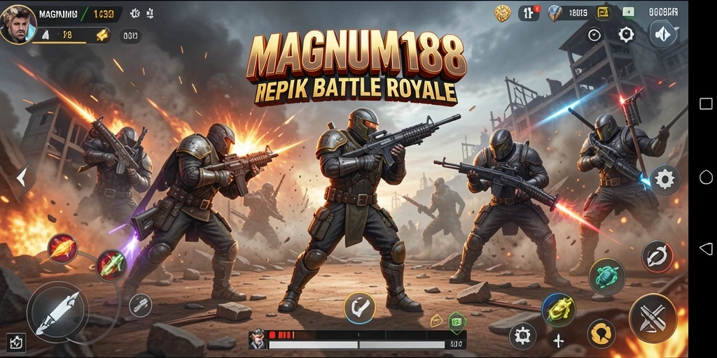 Tampilan gameplay menegangkan MAGNUM188 saat pertempuran berlangsung.