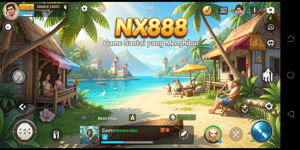 Tampilan gameplay NX888 yang ceria dan menghibur di setiap level.