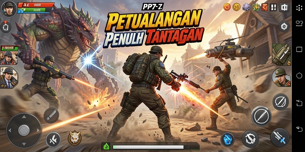 Tangkapan layar utama PP7 memperlihatkan aksi epik dalam pertempuran.