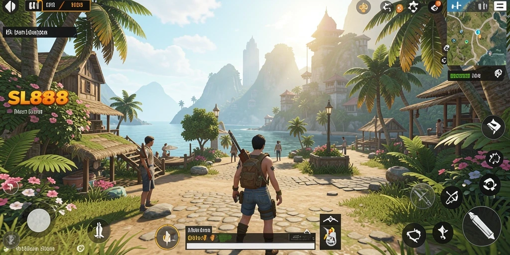 Screenshot gameplay SL888 yang menunjukkan dunia terbuka yang luas.