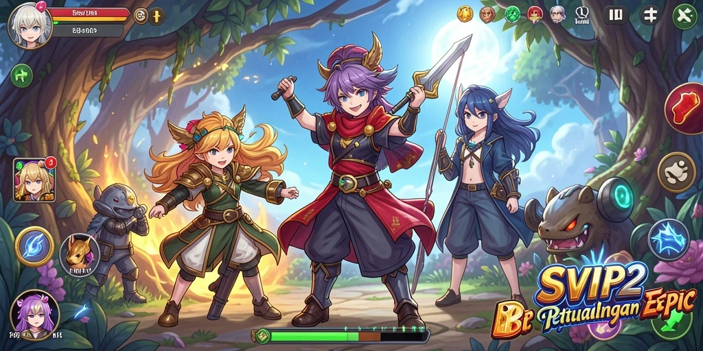 Tampilan gameplay menarik di SVIP2 dengan karakter anime yang unik.